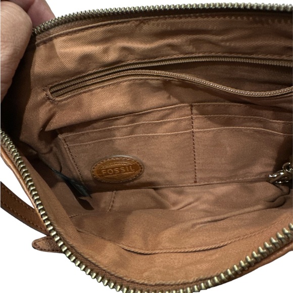 FOSSIL Carmel Brown Leather Crossbody Distressed GUC Square Organizer Bag - Picture 6 of 10